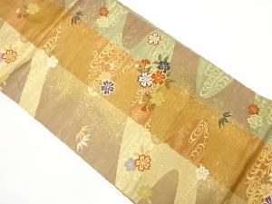 流水に桜模様織り出し　名古屋帯